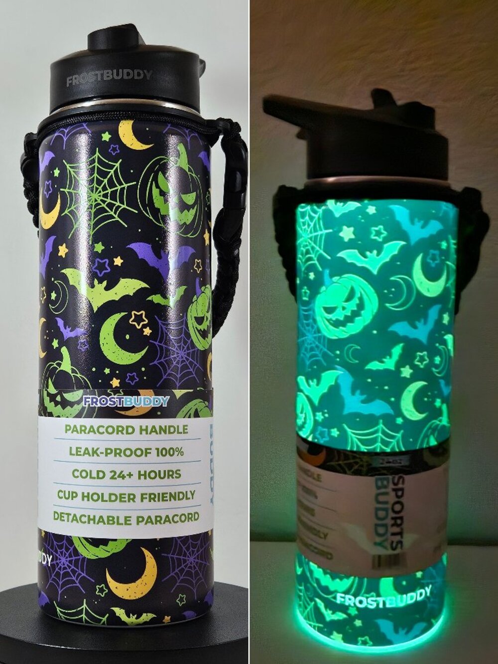 Frost Buddy Sports Buddy Halloween Glow in Dark Tumbler Pumpkins Bats NEW